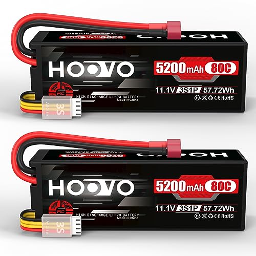 3S Lipo Akku 11 1V 5200mAh 80C HardCase Lipo Battery mit Dean-Style T Stecker RC Batterie HOOVO für RC Auto LKW Heli Flugzeug Rock Crawler Airplane Helicopter Car Truck Boot (2 Stück)