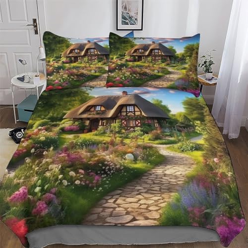 Parure de lit cottage rustique housse de couette king microfibre confortable - 2