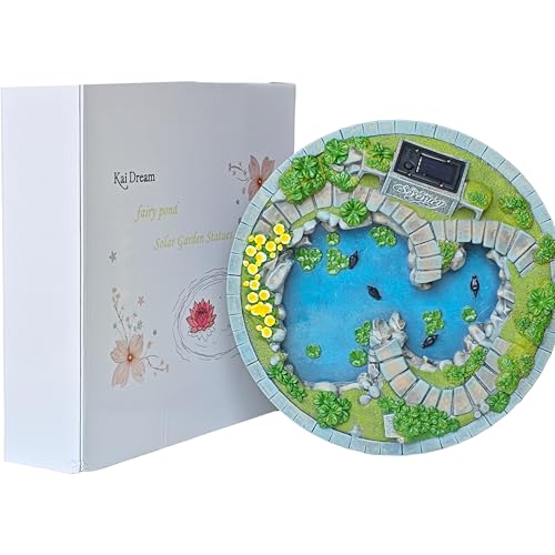 Kai Dream 14' Resin Fairy Garden Pond for Miniature Fairy Garden and Miniature Garden Accessories - Solar-Powered Pond Decoration