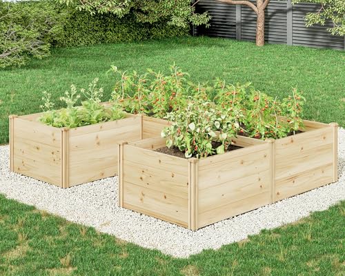 AMERLIFE U-Shaped Raised Garden Bed, 7.5Wx6Dx1.6H Free Combination Outdoor Wooden Raised Garden Bed Planter with 19.6' Depth Planter Box