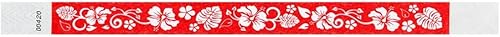 Miniatura 3 de 500 pulseras Tyvek de flores hawaianas rojas de Wristco para eventos, cómodas pulseras de papel resistentes a desgarros, pulseras de identificación