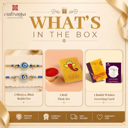 Image of CraftVatika Evil Eye Rakhi Set of 2 for Brother Boy Men, Premium Rakhi for Bhaiya Brother, Designer Rakhis for Rakshabandhan Traditional Raki with Best Wishes and Tillak Set, Rakies for Rakshabandhan