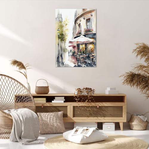 Tableau Café Paris Aquarelle 70x100cm pour une Déco de Salon Élégante - 4