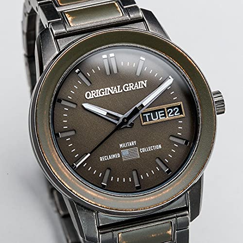 Original Grain Men's Military Ammo 42Mm Analog Watch | Alterra Chrono Collection, Stonewashed Steel, Adjustable Watch Band | 10Atm Water-Resistant & Scratch-Resistant | Bracelet Wrist Watch For Men #TOP1