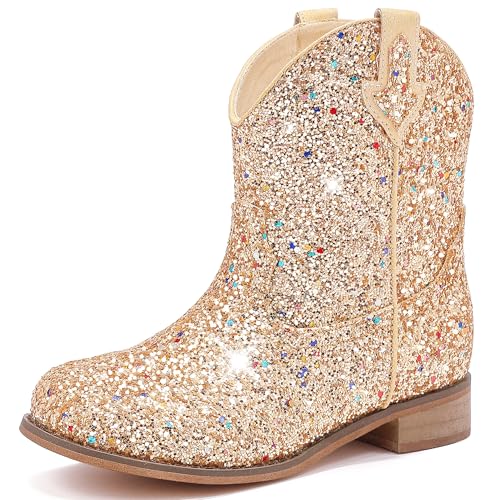 Image of Motasha Toddler Girls Cowgirl Boots Glitter Toddler Cowboy Boot Ankle Girls Boots Little Kids Horse Riding Shoes Party Birthday
