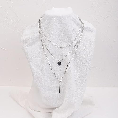 Miniatura 6 de JWICOS Collar de cadena larga multicapa de oro simple para mujeres y niñas, colgante de barra minimalista, collar largo vertical Lariat