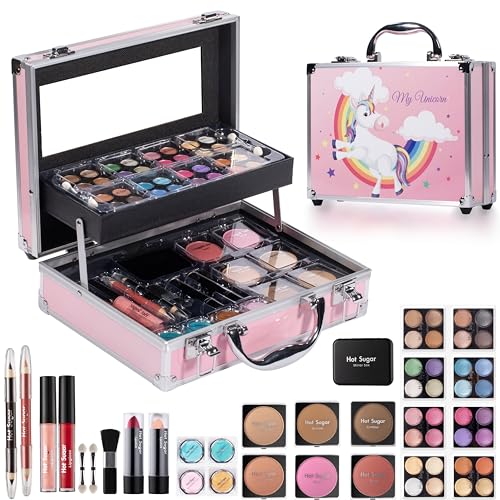 Hot Sugar Makeup Kit For Girls, Kids Makeup Set With Unicorn Train Case Inclu...