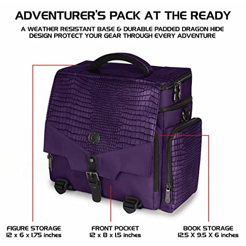 Enhance Collector's Edition Rpg Adventurer's Dnd Bag - Dragon Hide Exterior Travel Rpg Bag With Tabletop Miniatures Storage Vault, Mat Holder, Dnd Dice & Token Pockets, Fits 4-8 Books (Dragon Purple) #TOP1