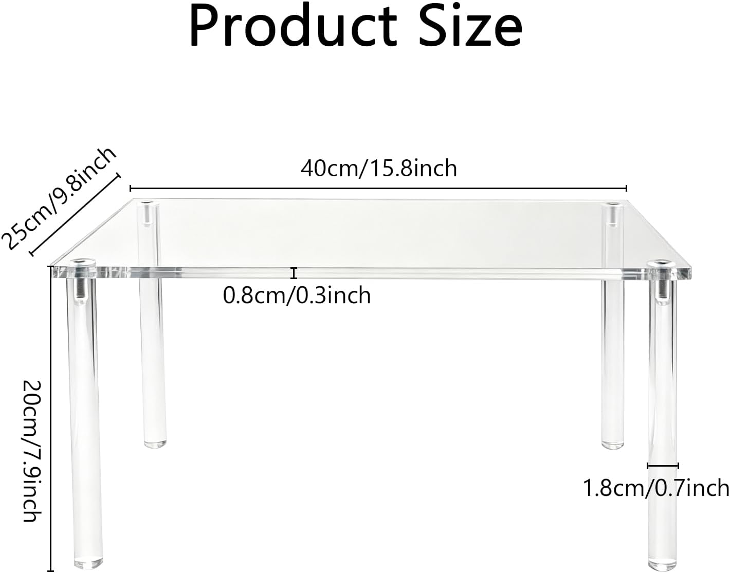 Extra Large 8mm Thick Acrylic Rectangular Display Risers 15.8×9.8×7.9 In Acrylic Shelf Riser 4-Leg Clear Display Stands Action Figure Stand for Decor Collectibles Figures