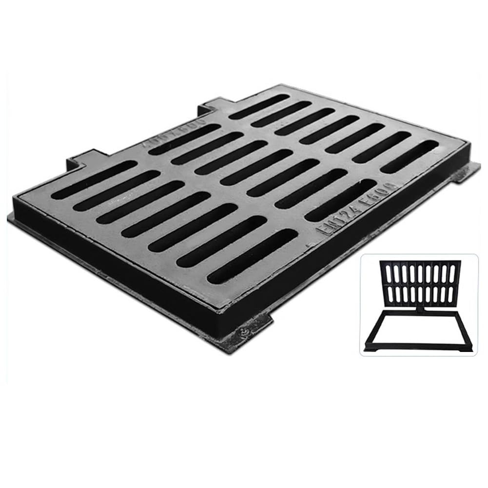 Rejilla De Drenaje De Hierro Fundido - Rectangular, Negro, Tamaños 10x50cm Hasta 60x60cm, Para Exteriores, Jardín, Garaje