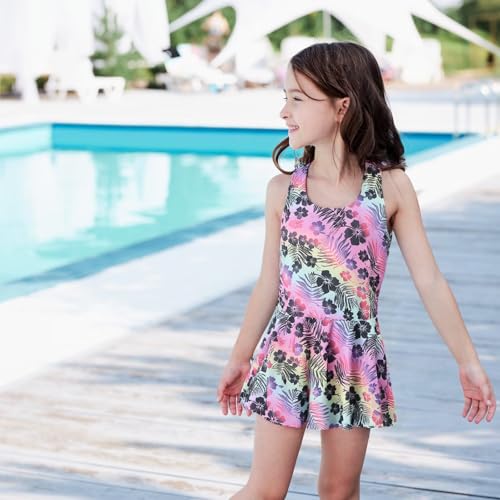 Image of Aisyee Girls One Piece Swimsuits Swim Dress for Girls Skirted Bathing Suit Hawaiian Skirt Swimwear 3-16 Years
