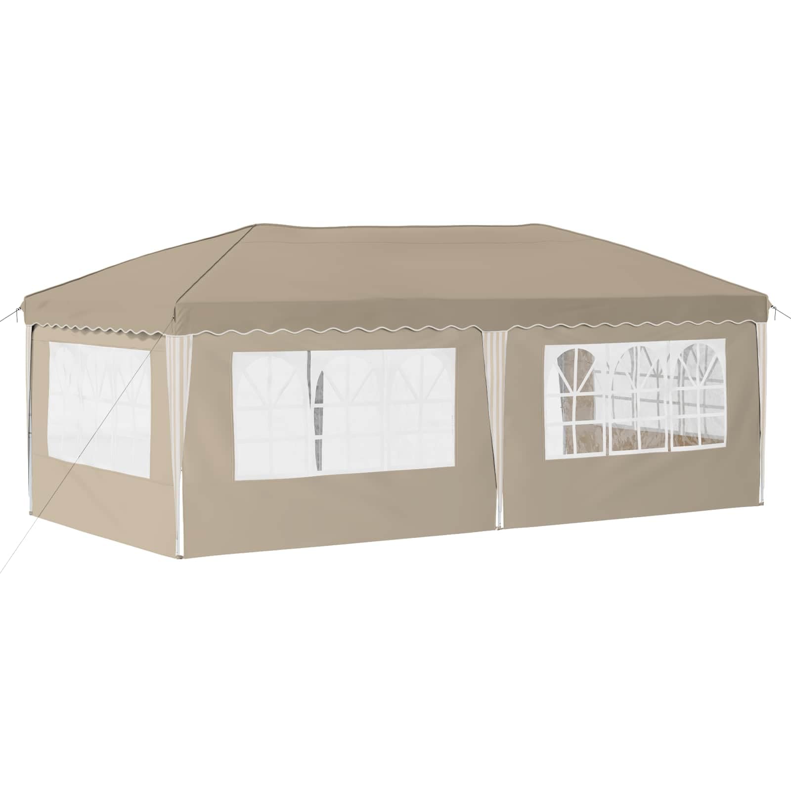 Namiot imprezowy Pop-up 575 x 289 x 245 cm, kremowy, składany, z malowaną proszkowo stalową ramą, odporny na warunki atmosferyczne, odporny na działanie promieni UV, z 4 częściami bocznymi