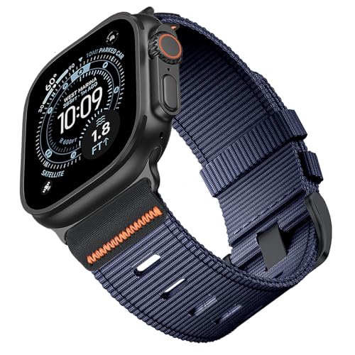 Image of Tactical Nylon Bands for Apple Watch Ultra 3 2 Band Series 11-1 /SE Men | Rugged Breathable Fabric, Nato Adjustable Sport Strap with Reinforced Connector for iWatch Ultra 49mm 46mm 45mm 44mm 42mm L