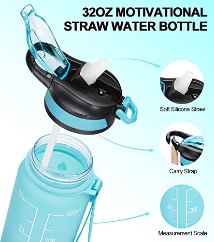 Elyphine 32/24 Oz Water Bottles With Removable Straw & Time Marker, Motivational Sports Bottles With Bpa Free Tritan Material, Leakproof Water Jug For Fitness #TOP1