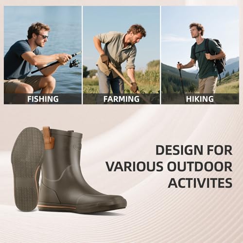 Image of Men's Mid-Calf Waterproof Rain Boots, Wide Calf & Slip-Resistant Rubber Work Boots for Unisex, Garden, Farm, Fishing Shoes All-Weather