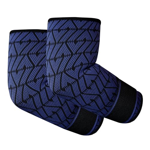 Image of Dr Fitzy 1 Pair Elbow Support for Gym Workout, 3d Compression Tennis Elbow Band for Men and Women, Elbow Sleeves for Gym with Arm Band and Anti Slip Grip, 2 Units Elbow Cap Brace for Pain Relief (Blue, L)