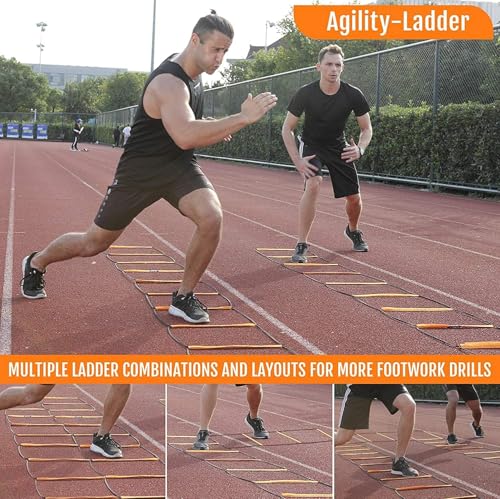 Image of Hop N Play 21.6 Ft- 8 Rung Agility Ladder, Hurdles for training, Agility Training Equipment, Soccer Speed Ladder, Football Footwork Ladder, Team Workout Ladder for Kids & Adult, Foldable & Tangle Free