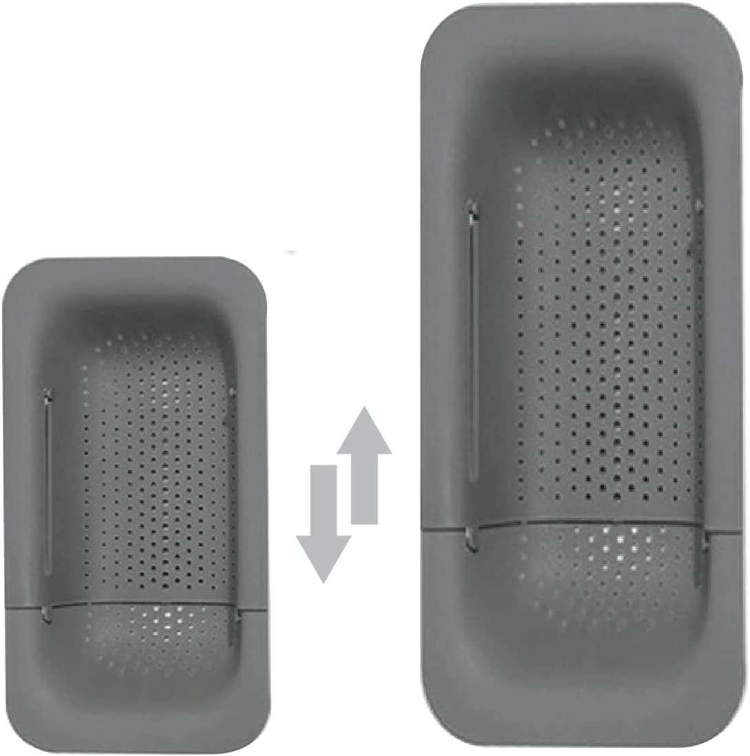 MineSign Confezione da 2 scolapasta estensibili per frutta e verdura, cestello regolabile, scolapasta per lavello da cucina (grigio