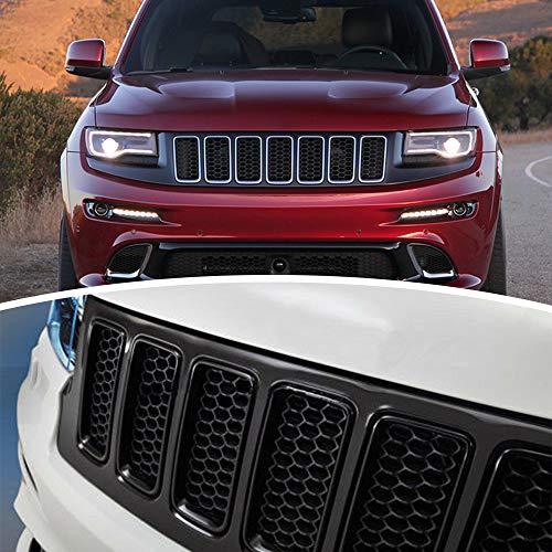 Image of CheroCar Front Grill Inserts Trim Honeycomb Mesh Grille Cover Kit for Jeep Grand Cherokee 2014-2016 7-Slot Grille Exterior Decoration Accessories