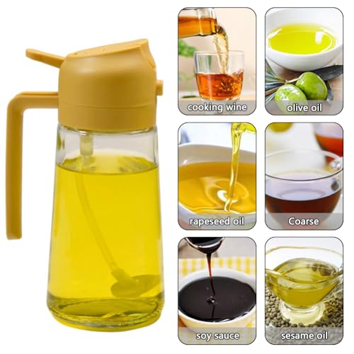 2 in 1 Spray Design Oil Dispenser Bottle Auto Flip Olive Oil Sprayer Leakproof Glass Vinegar Sprayer for Kitchen Cooking Air Fryer Roasting Salad Baking Grilling, 600ml - Image 6