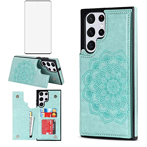 Coque Samsung Galaxy S22 Ultra 5G antichoc étui carte béquille vert