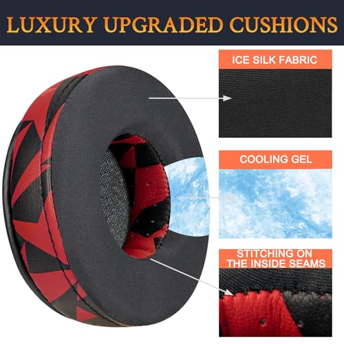 Image of SOULWIT Cooling-Gel Earpads Replacement for Skullcandy Hesh & Hesh 2 Wireless Over-Ear Headphones, Ear Pads Cushions with Noise Isolation Foam - Red Storm