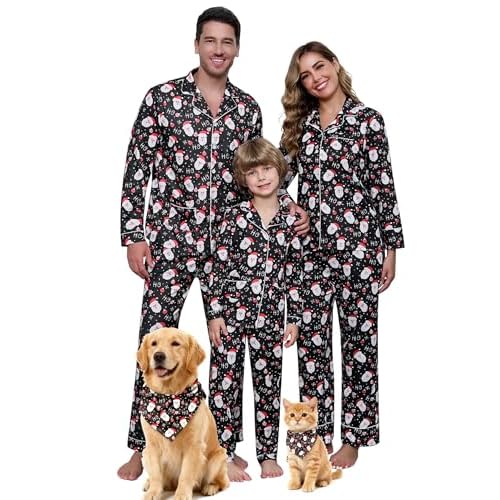 Marvmys Family Christmas Pajamas Matching Set Long Sleeve Button Down Pjs Xmas Holiday Sleepwear Men XX-Large Black Santa