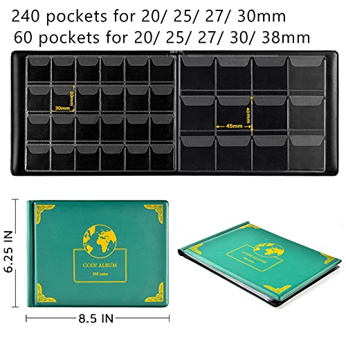 Aptbyte Q0-IS7M-E186 Coin Collection Supplies Holder Book For Collectors, 300 Pockets Coin Collection Organizer Storage Box Case Album thumb #3