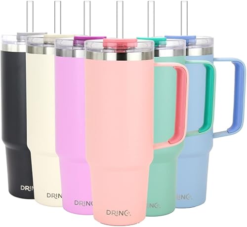 Drinco BigSur - Vaso de 40 onzas y 30 onzas con asa, tapa con popote, taza de viaje de acero inoxidable aislada para agua fría y caliente, para