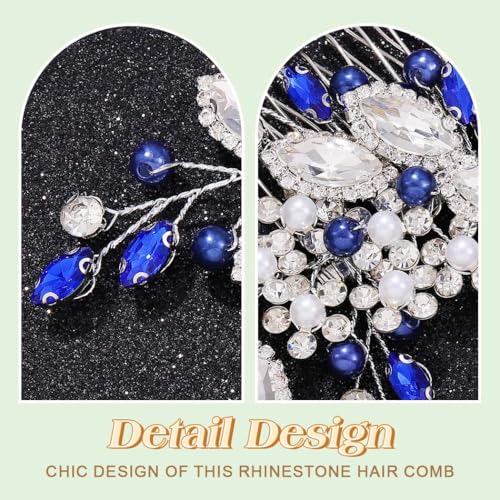 Peine de cerámica para novia con cristales azules miniatura 6