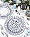 Hioasis 60pcs Blue Plastic Plates Set - Floral Blue & White Porcelain Design, 10.25