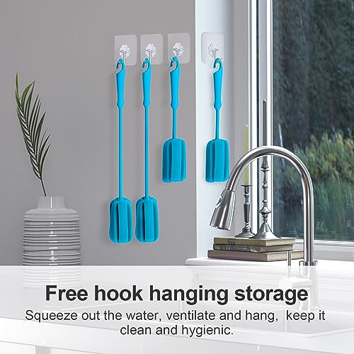 Image of 4PCS Blue Soft Sponge Bottle Cleaning Brush Plastic Handle Cup Scrubber Washing Brush vase Pot Cleaner (2 Size 10'15')