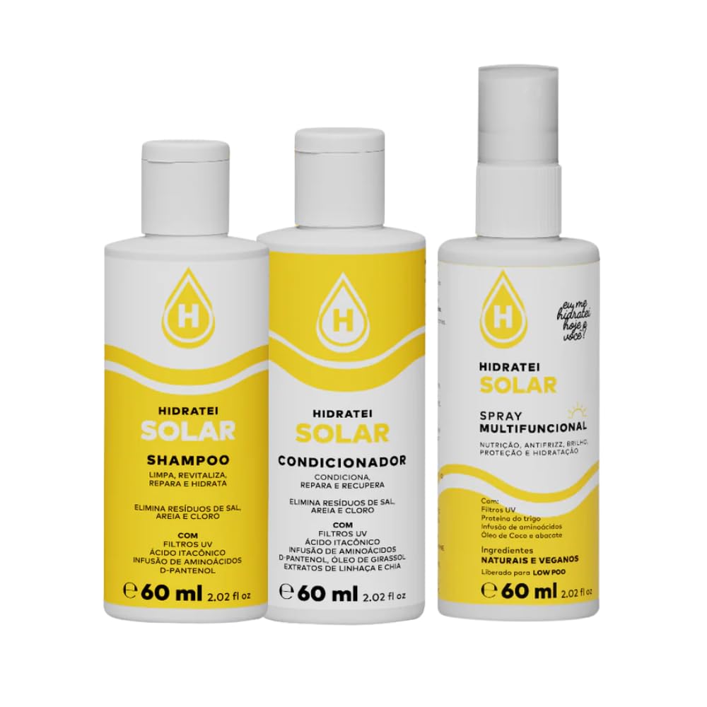 Kit Solar Miniaturas Hidratei Shampoo 60ml + Condicionador 60ml + Spray Protetor Térmico