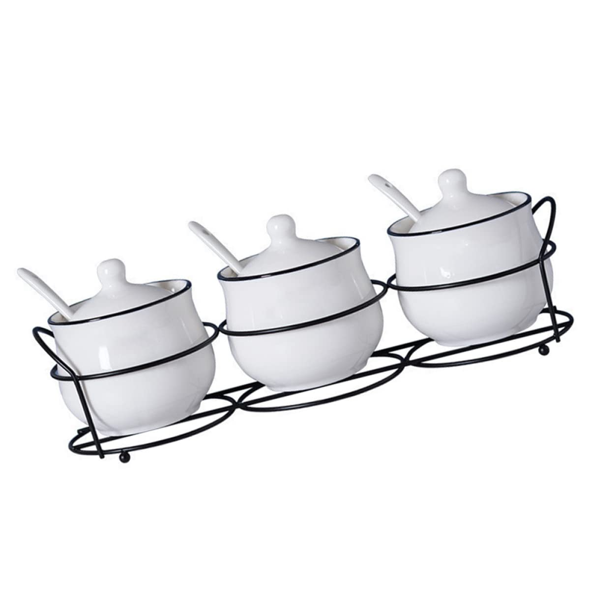 Alipis Set de 4 Pots à Épices en Céramique et Fer, Résistants aux Hautes Températures, Faciles à Nettoyer, Cuisine et Restaurant