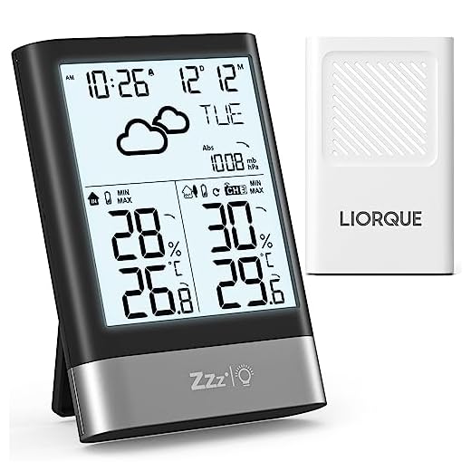 LIORQUE Estacion Meteorologica Interior Exterior, Estación Inalámbrica con Sensor Exterior, Pantalla de Retroiluminación LCD Temperatura Humedad Presión Fecha Previsión Meteorológica