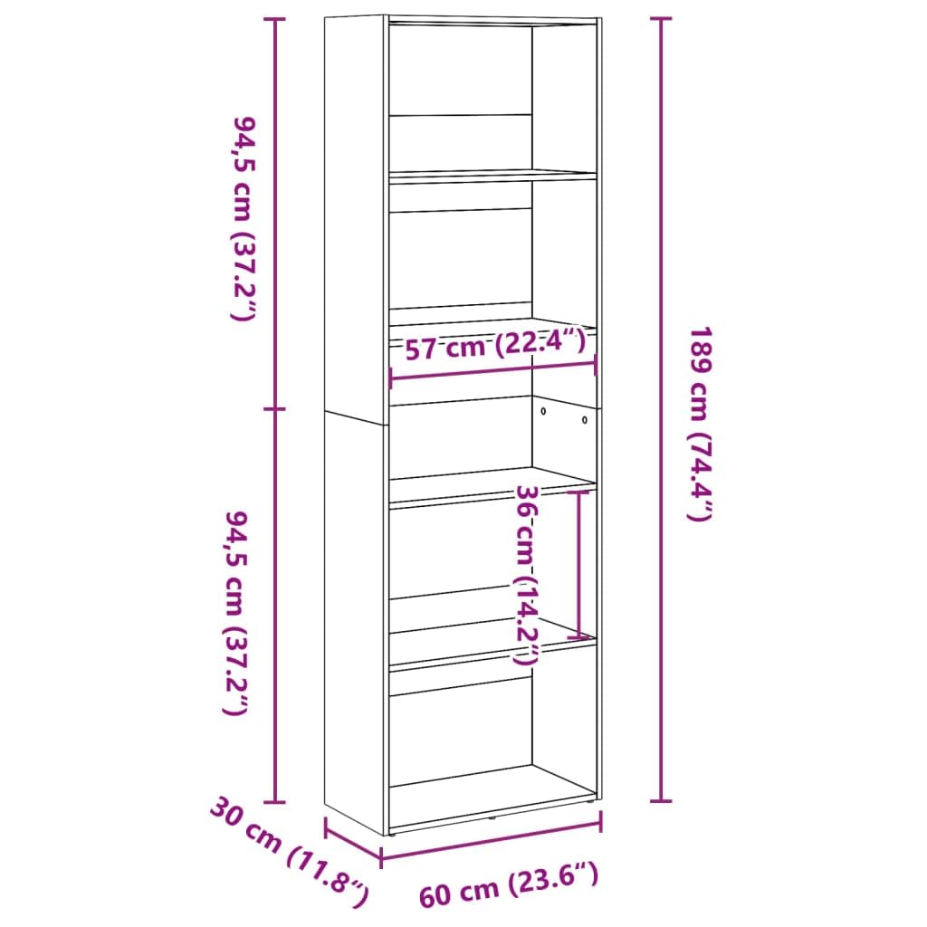 Generisch Bücherregal Artisan-Eiche 60x30x189 cm Holzwerkstoff,Möbel,Regalsysteme,Bücherregale Bücherschränke-857925