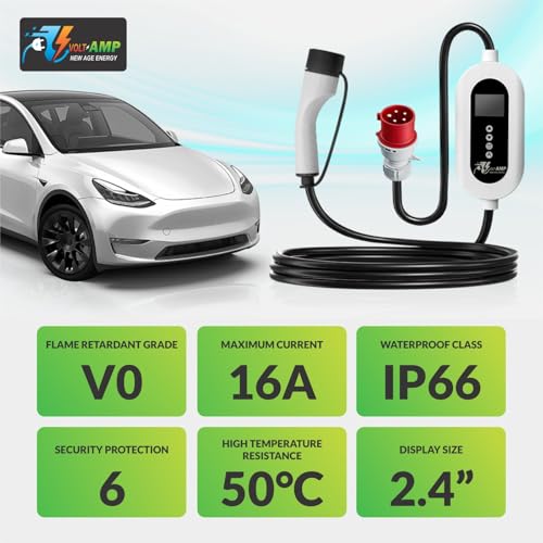 Image of 11KW Portable EV Charger - 16A Fast Charging, IP67 Waterproof, 5m Cable, Adjustable Current, RCD Safety, Compatible with Mahindra, Kia, Audi, BMW & More.