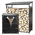 Leomru Heavy Duty Metal Firewood Rack, Wood Storage Shed Holder Wood Rack, Outdoor Firewood Rack with Cover Log Rack Fireplace Fire Pits Wood Pile Storage Holder Lumber Rack
