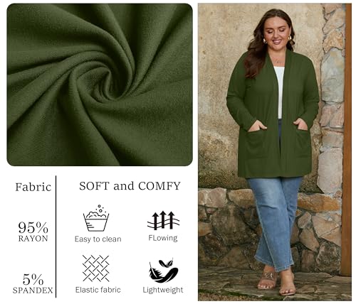 Image of OLRIK Plus Size Cardigan for Women 2026 Lightweight Open Front with Pockets