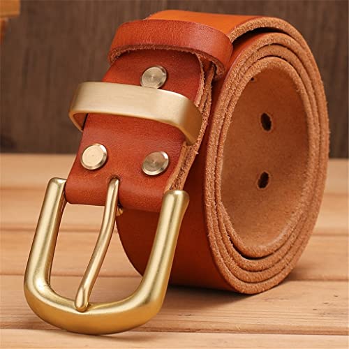 Ceinture pour homme en laiton massif pleine fleur avec boucle, cuir véritable, accessoires de vêtements (couleur : A, taille : 105 cm)