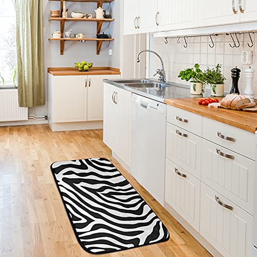 Zebra Skin Kitchen Rug Mats Animal Art Print Non Slip Washable Kitchen Decor Long Floor Mat Absorbent Anti Fatigue Area Mat Pads For Indoor Front Sink Farmhouse Carpet 39X20 Inch #TOP3