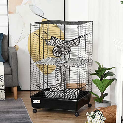 Pawhut Small Animal Cage Habitat For Ferret With Wheels Hammocks Tunnels And 3 Doors, Black #TOP1