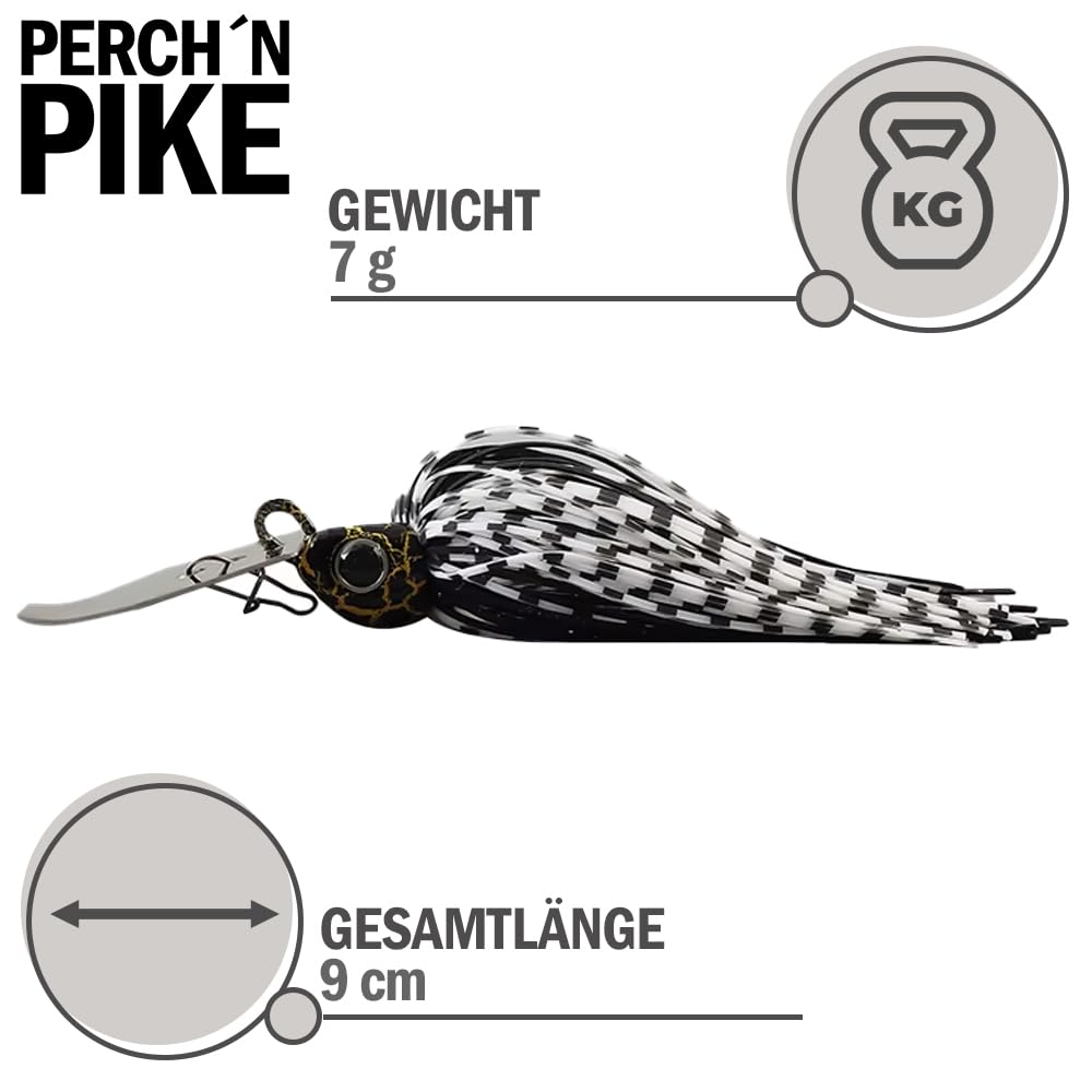 Chatterbait - Set di 5 esche da pesca con scatola, 7 g/13 g/21 g, per pesca spinning su luccio, pesce persico e luccio, con scatola per pescatori di pesci predatori