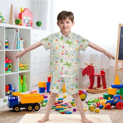 Image of visesunny Boy's 2 Pieces Shirt and Short Set Casual Shirts Short Sleeve Beach Shorts Summer Outfits for 3-10 Years Kids