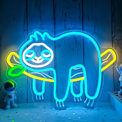 Image of Sloth Neon Sign Cute Sloth Neon Lights for Bedroom Dimmable USB Led Sign Light Up Sign Sloth Gifts for Kids Girls Boys Sloth Birthday Decorations
