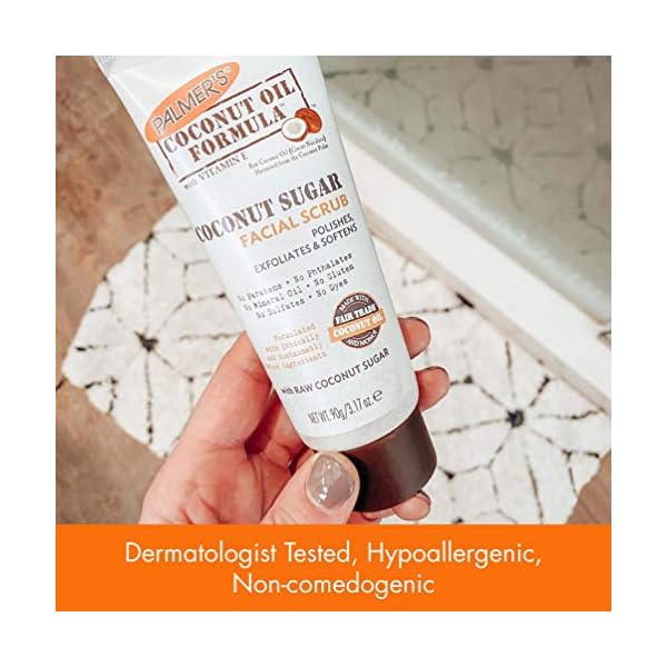 Palmer's Coconut Oil Formula Coconut Sugar Facial Scrub Exfoliator, Face Scrub to Gently Exfoliate Away Dirt and Dead Skin Cells with Chamomile to Soften & Calm, 3.17 Ounces (Pack of 1)