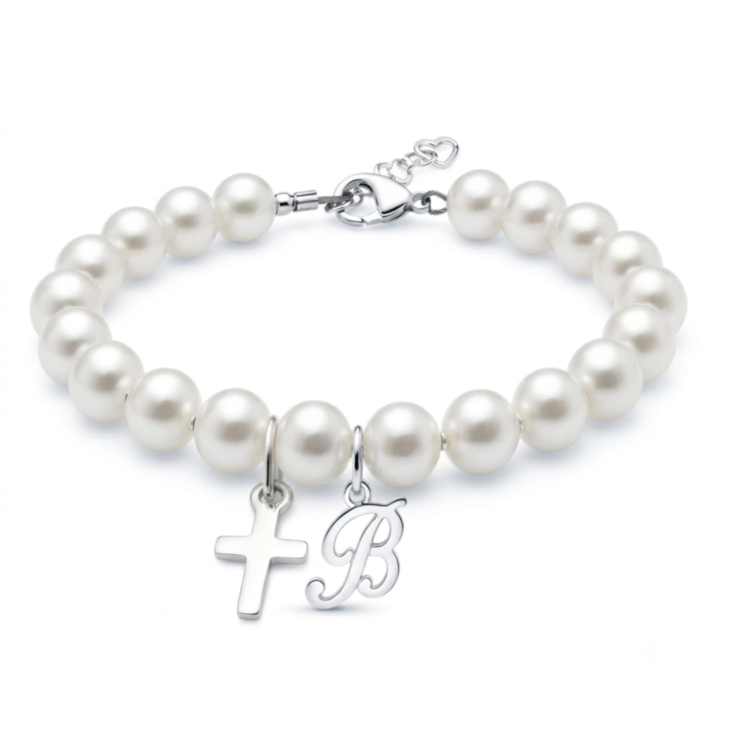 Communion Bracelets | Baptism Jewelry | White Pearl Bracelet | Cross Charm