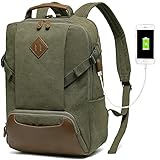 Kasqo Laptop Backpack 15.6 Inch Canvas Waterproof Anti Theft Business Travel College School Computer Bookbag Carry on Bag with USB Charging Port for Women Men, Army Green