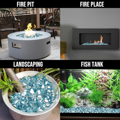 Image of Skyflame 10-Pound Fire Glass for Fireplace Fire Pit and Landscaping, 1 /2-Inch Aqua Blue Reflective