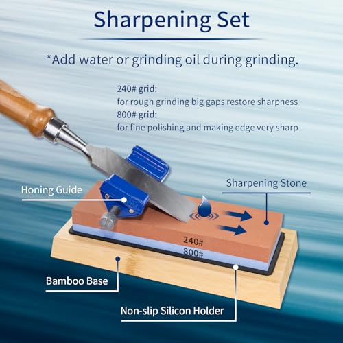 SIIIXS Professional Wood Chisel Set, 8pcs Woodworking Chisel Set with 1pcs Honing Guide, 1pcs Sharpening Stone - Image 5